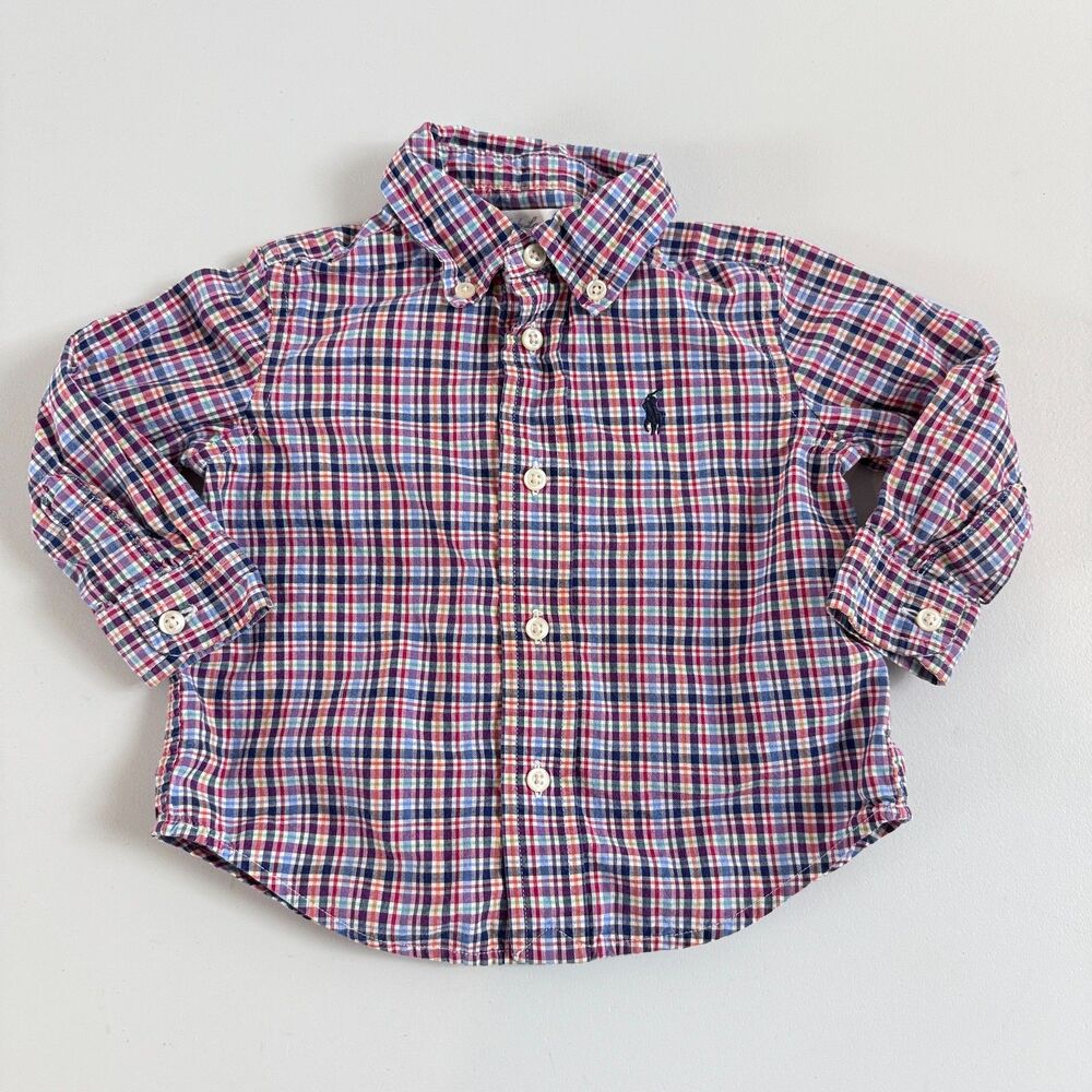 Ralph Lauren Baby Boys Plaid Long Sleeve Button Down Shirt Size 9 Months